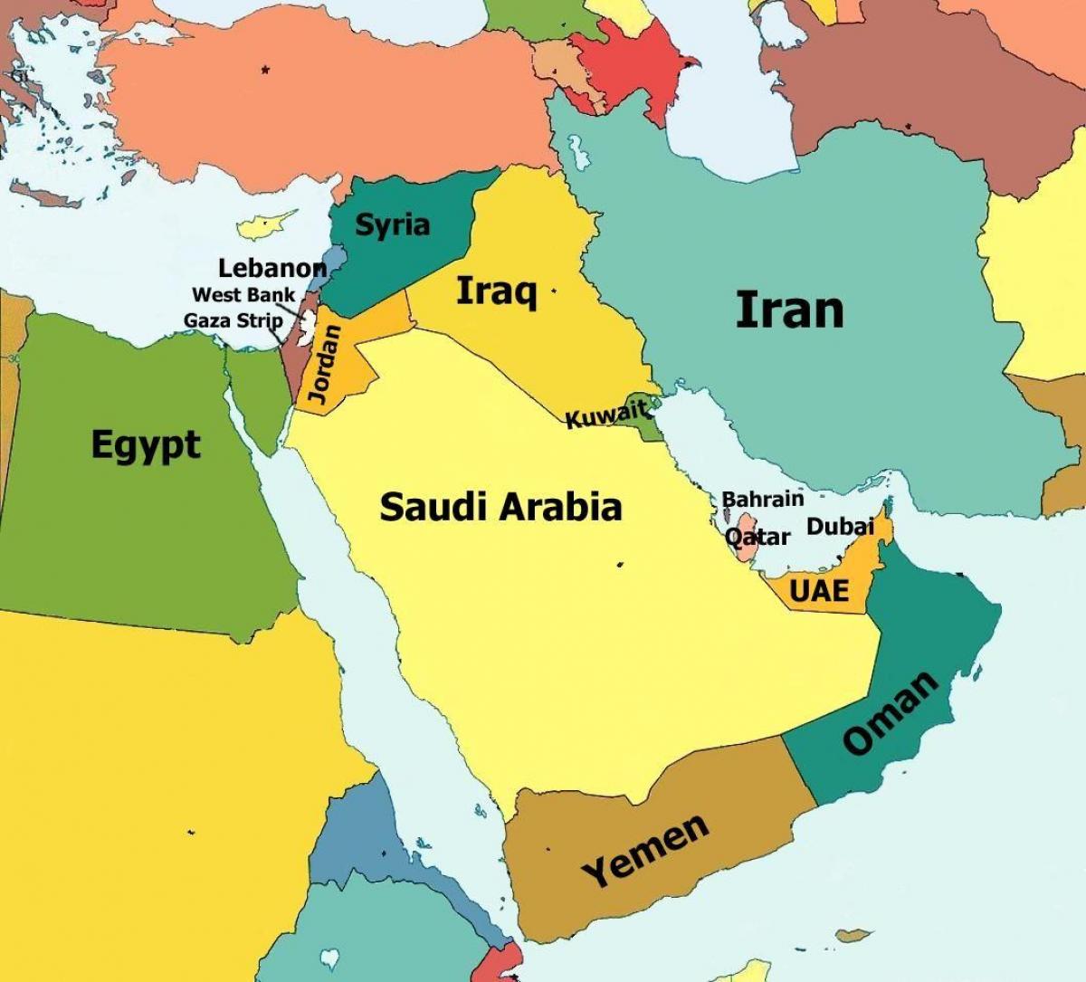 mapa de Bahrein y los países vecinos