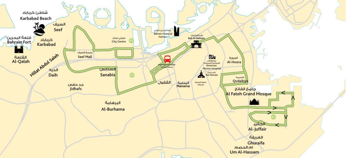 mapa de centro de la ciudad de Bahrein