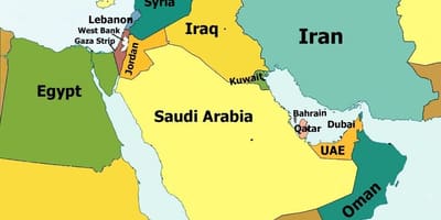 Mapa de Bahrein y los países vecinos